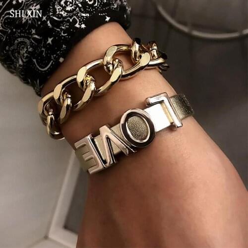 SHIXIN Punk Exaggerated Thick Chain Bracelet Bangle Jewelry Women Fashion Hippie Charms Hand Cuff Female Accessories Gifts 2020