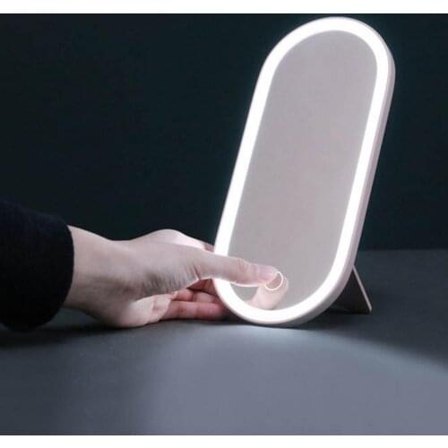 LED Makeup Organizer Box Portable Travel Makeup Mirror Cosmetics Organizer With Touch LED Lights Mirror Table MakeUp Storage Box