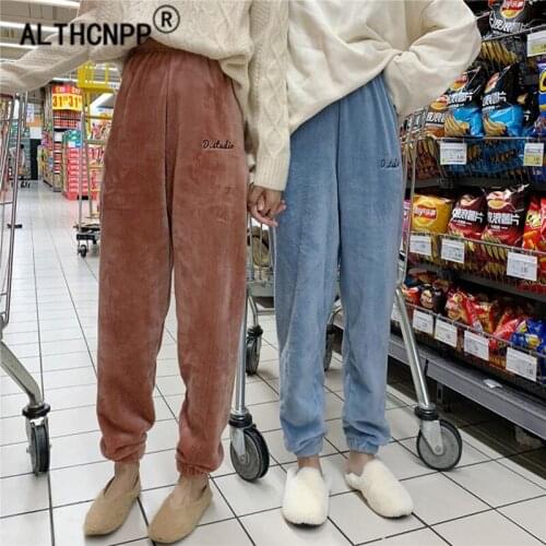Warm Pajama Pants Elastic Waist Women Sleeping Trousers Winter Flannel Couple Lounge Pants Home Sleep Bottoms Pantalones Pijama
