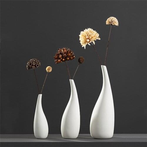 Japanese Style Ceramic Matte Flower Vase White Porcelain Drop Shaped Vase for Dried Flower Home Office Table Decoration Crafts