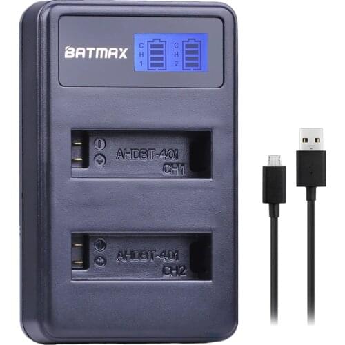 1PC AHDBT-401 LCD Display Dual USB Battery Charger for Go Pro Hero4 bateria AHDBT 401 Action camera accessories