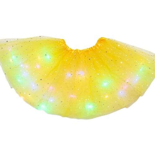 40GC Women Girls Starry Sky Star Sequins Tutu Skirt LED Light Up Neon Colorful Layered Tulle Ballet Dance Party Short Dress