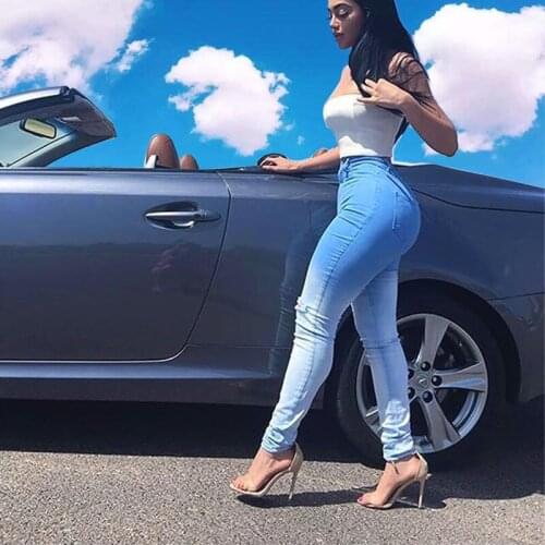 Women Gradient Jeans blue White denim Skinny High Waisted Jeans Ripped Mom Trousers Big Size Sexy 2020 new Woman Jeans Boyfriend