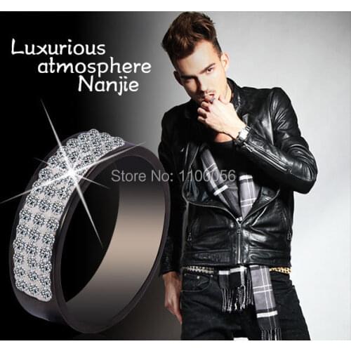 Bijoux Homme Bague Femme Black Titanium Ring Men Alliance Gold Cristal Rings Women Rhinestone Rings for Party J1502