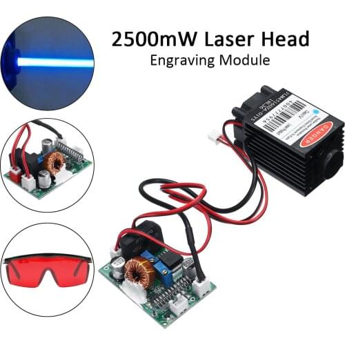 2.5W 450nm Blue Laser Module TTL 12V Focusable High Power + Goggles for CNC Cutting Laser Engraving Machine Woodworking Parts