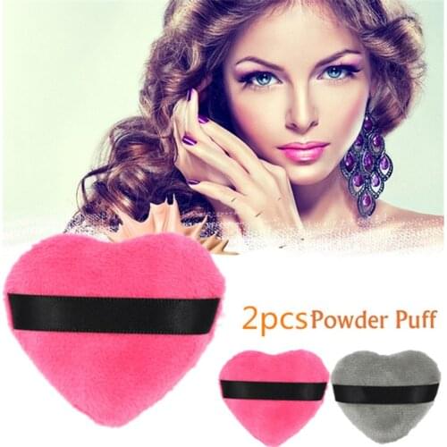 2Pcs/Set Grey and Red Beauty Women Velvet Fabric BB Fundation Heart-shaped Powder Puff Makeup Puff