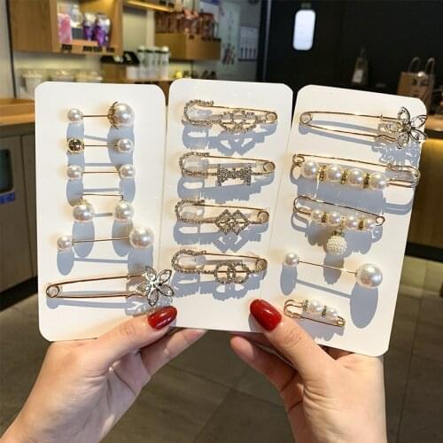 4/5/6 Pcs/Set Women Trousers Skirts Reduce Waist Brooch Neckline Anti-glare Decoration Brooch Shiny Frosted Pearl Alloy Brooch