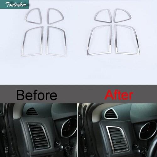Tonlinker 4 PCS Car Stainless Steel outlet air conditioning decoration circle Cover Case Stickers for Mitsubishi ASX 2013-15