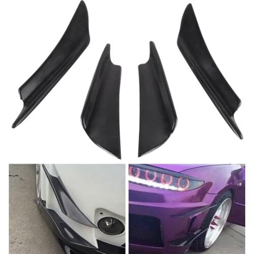 4Pcs/Set Universal Black Front Bumper Lip Rubber Fin Splitter Spoiler Canard Sticker Bumper Wind Spoiler Car Styling Accessories