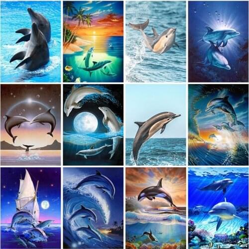 DIY 5D Diamond Painting Dolphin Landscape Full Rhinestones Drill Cross Stitch Kits Square Diamond Embroidery Gift Home Decor