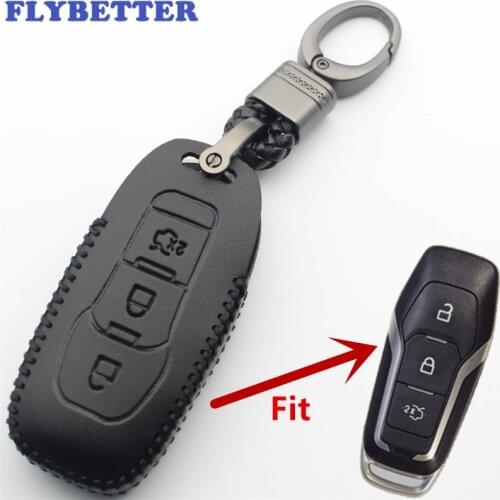 FLYBETTER Genuine Leather 3Button Smart Key Chain Case Cover For Ford F-150/Mondeo/Galaxy/S-Max/Explorer/Ranger L480