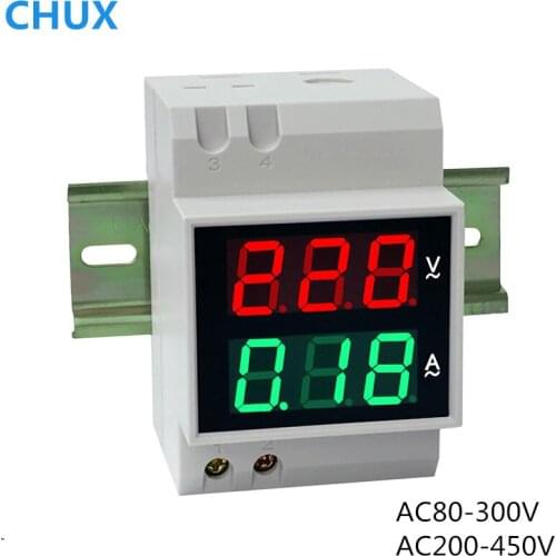 AC Digital Voltmeter Ammeter Dual Digital Display Din Rail Type Home Use AC 220V AC380V D52-2042 Voltage Current Meter