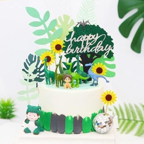 Dinosaur Happy Birthday Cake Topper decoration green leaf of cactus curvature of the birthday cake decorating supply accessories