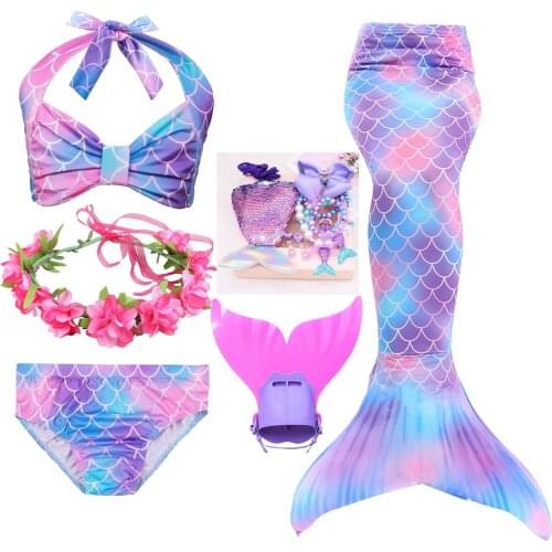 Purple Baby Girls Swimwear Kids Party Fancy Dress Costumes Ariel Princess Little Mermaid Tail Swimsuit with Swimming Fins