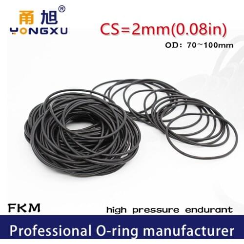 Fluorine Rubber Ring Black FKM O-ring Seal CS2mm OD70/72/75/80/85/90/95/100*2mm O Ring Seal Gaskets Oil Ring Sealing Washer