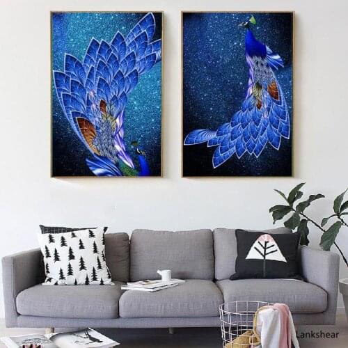 Blue Peacock Animals Canvas Painting Modular Wall Art Pictures For Living Room Modern Home Decoration Nordic Posters and Prints