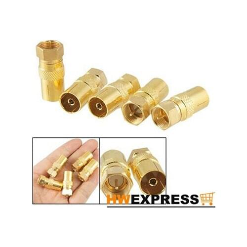 HWEXPRESS Hot 5pcs Straight F-Type Male to TV PAL Female RF Coaxial Connector Adapter Jack