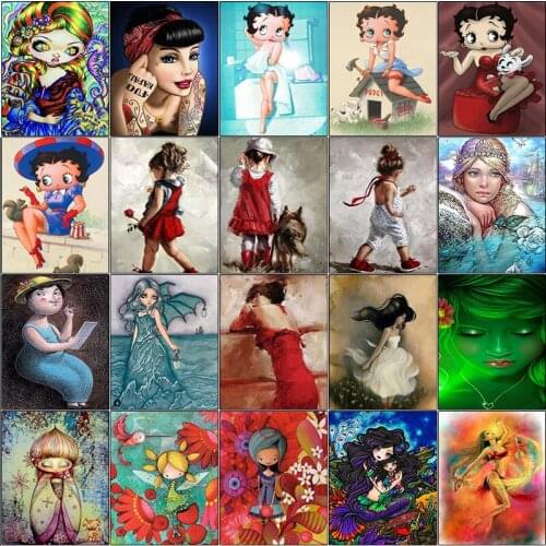 Full square cuadros 5d diamond painting kit set 3D Woman girl cartoon color complet Cross stitch embroidery dirll drawing mosaic