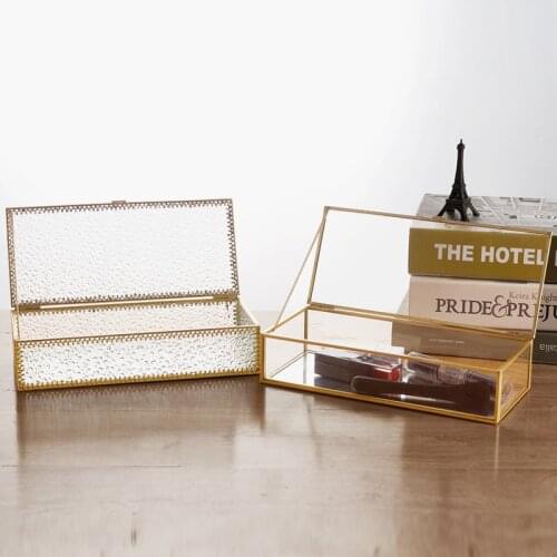 Creative Simple Retro Golden rim Glass jewelry box Jewelry storage box Wedding display Desktop storage Home Decoration