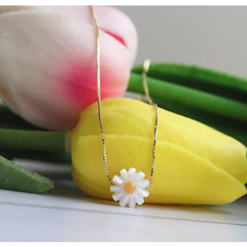 1PC Hot!! 12mm daisy pearl Necklace Hand Made Spring Fresh Chrysanthemum mother of Pearl shell 925 silver Necklace For Gift