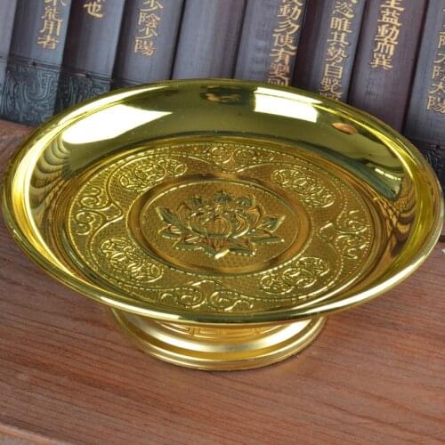 Exquisite Gold Alloy Lotus Fruit Tray Solemn Religious Ceremonial Decoration Plate Diameter 18cm Buddhist Temple Decoration