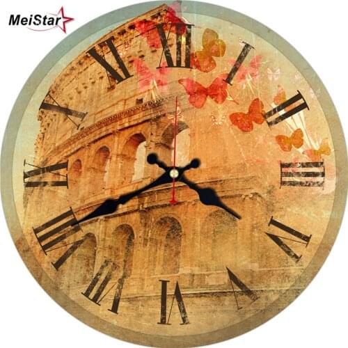 MEISTAR 3 Patterns Colosseum Design Clock Silent Home Cafe Office Bar Decorative Watches Art Wall Vintage Large Wall Clock Gift