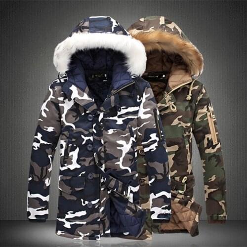 Fashion men Fur collar jacket winter Camouflage Thick warm hooded Casual coat New Mens Army Windbreaker outerwear Parkas S-5XL