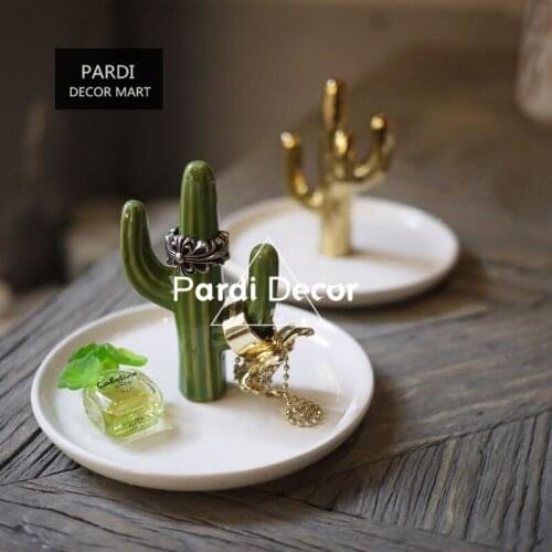 Fashion Gold cactus plate jewelry tray ring storage plate food decorations plate 1pc/lot