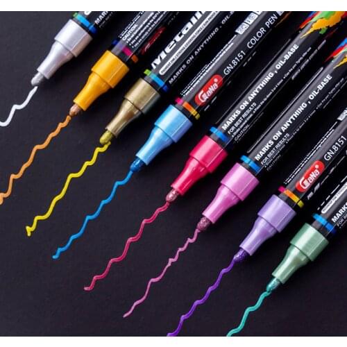 GN 4/8/15Pcs Set Metal color Oil-based Paint Marker Pens 3.0mm DIY Black card ceramic Craftwork Pen painting Art Stationary