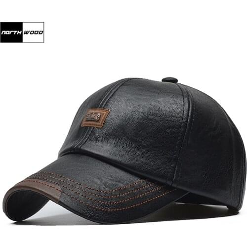 [NORTHWOOD] Brand Autumn Winter Leather Baseball Cap Men Women Gorras Planas Snapback Hat Bone Masculino PU Leather Trucker Cap