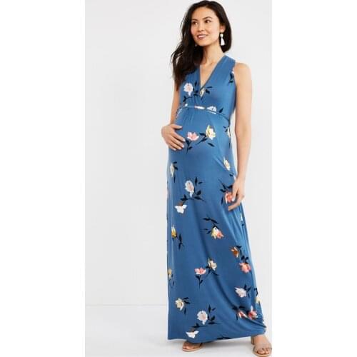 Pregnancy &Maternity Clothings Sexy pregnant dress 2020 summer new mom elastic tight printed V-neck Print Maternity long dress