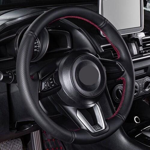 Car Steering Wheel Cover Customized Non-Slip Black Genuine Leather For Mazda 3 Axela 2017-2018 Mazda 6 Atenza CX-3 CX-5 CX-9