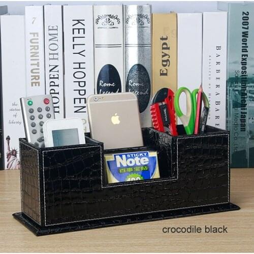 Popular creative wooden PU leather pen pencil holder pencil case office desk stationery organizer for desktop accessories 202C