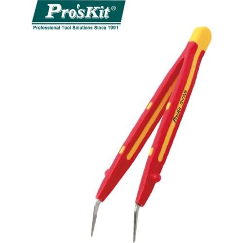ProsKit TZ-V302B Electrician Curved Pointed Stainless Steel Tweezers Resistance To High Pressure Lnsulated Tweezers