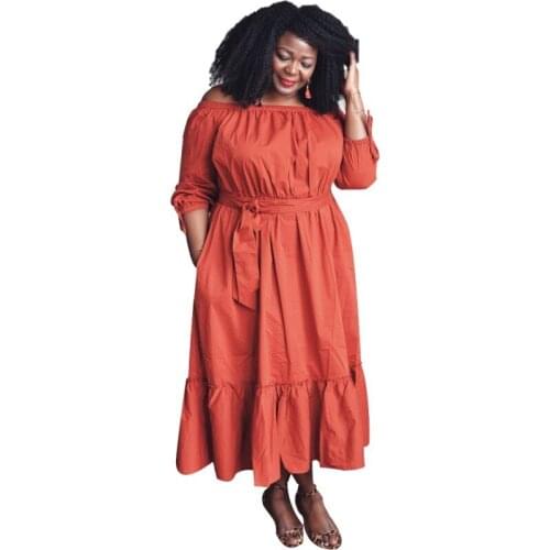 Africa Dresses For Women African Long Maxi Dress Solid Color Slash Neck Off The Shoulder Backless Daily Evening Party Dress