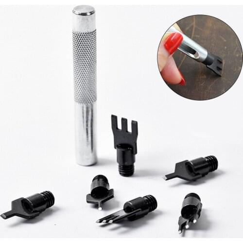 6 in 1 Leather Flat Punch Tool Set Steel Handle Can Replacement Head Belt Hole Punching Thonging Chisel Craft Tool