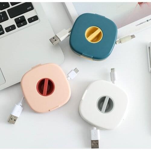 Portable Rotatable Mobile Phone Data Cable Organizer Storage Box Mobile Phone Charging Cable Winder