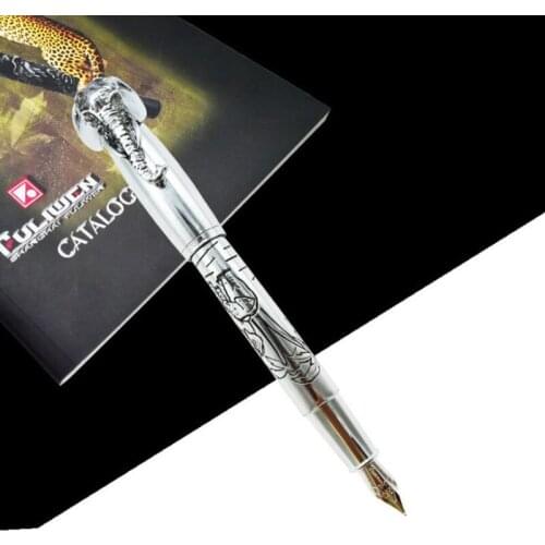 Fuliwen Creative Fountain Pen Elephant Head On Cap Delicate Silver Signature Pen Medium Nib For Office & Home & School