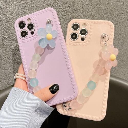 Wrist Chain Case for iPhone 12 Pro Max 6 7 8 Plus SE 2020 XR XS Max Silicone Cases Cute Flowers Chain Hanging Case for iPhone 11