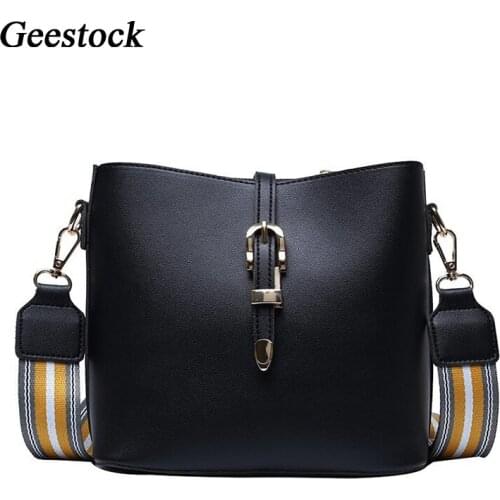 Geestock Wide Shoulder Strap Shoulder Bag Woman for PU Leather Female Solid Color Crossbody Bag Fashion Bucket Messenger Bags