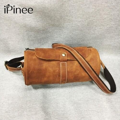 IPinee Men/Women Bags Female Genuine Leather Shoulder Bags for Women Designer Bag Purses and Round Shape Messenger Bag
