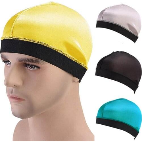 Unisex Silky Dome Cap Wide Band Stretch Wigs Cap for Men Breathable Women Wave Hat Hair Accessories 8 colors in stock