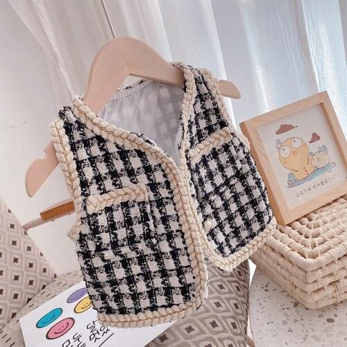 Black/white Plaid Kids Vest Spring Fall Cotton Knitt Toddler Girls Waistcoat Houndstooth Children Jackets Outwear Clothing 1-6t