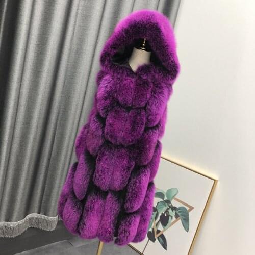 Women spring autumn winter natural real fox fur vest hooded female medium long waistcoat