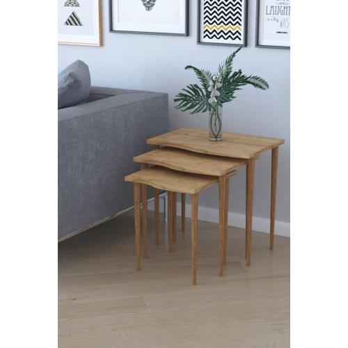 Flag 3 Zigon Coffee Table Tea Stand-Oak MADE IN TURKİYE