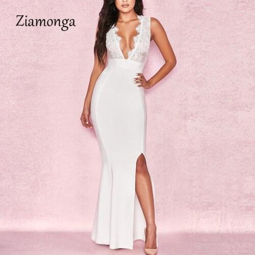 Ziamonga Elegant Women Party Dresses Split Sexy Off Shoulder High Split Bodycon Maxi Dress Black White Evening Ladies Long Dress