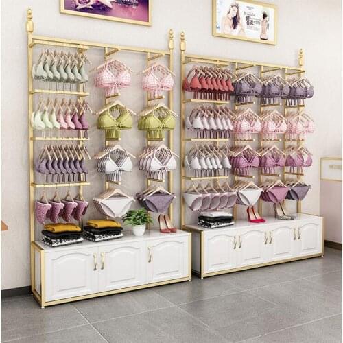 Gold wall underwear rack: bra display rack hanging on the side in shops, underwear rack hanging in shopping malls