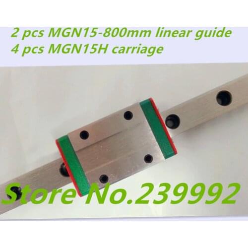 2 pcs MGN15 800mm 15mm miniature linear guide MGN15 800mm rail and 4 pcs of MGN15H carriage cnc parts