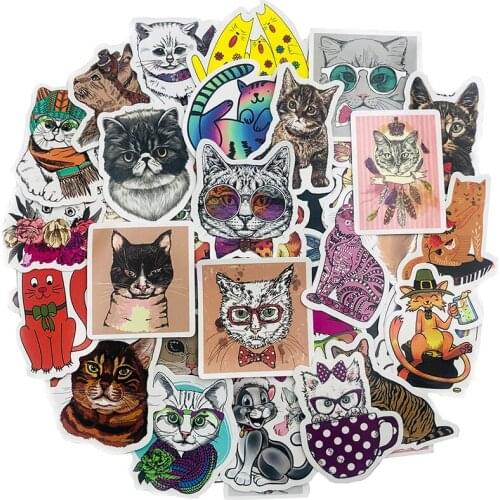 50Pcs Cute Color Cartoon Animal Cat Sticker For Refrigerator Diary Notebook Computer Suitcase Scrapbook DIY Manual Sticker