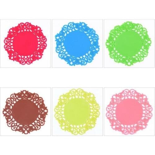 500pcs new Colorful Lace Flower Hollow Design Round Silicone Table Heat Resistant Mat Cup Coffee Coaster Cushion Placemat Pad